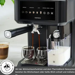 Karaca MyCaffe Barista S10 Automatische Espresso-, Latte- und Cappuccino-Maschine mit integriertem Milchbehälter – Matte Black New