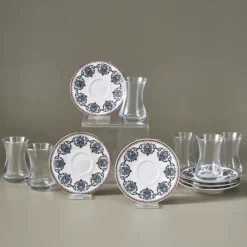 Karaca Nakkas 12-teiliges Türkisches Teeset aus Bone China für 6 Personen, 130 ml, Rot Online