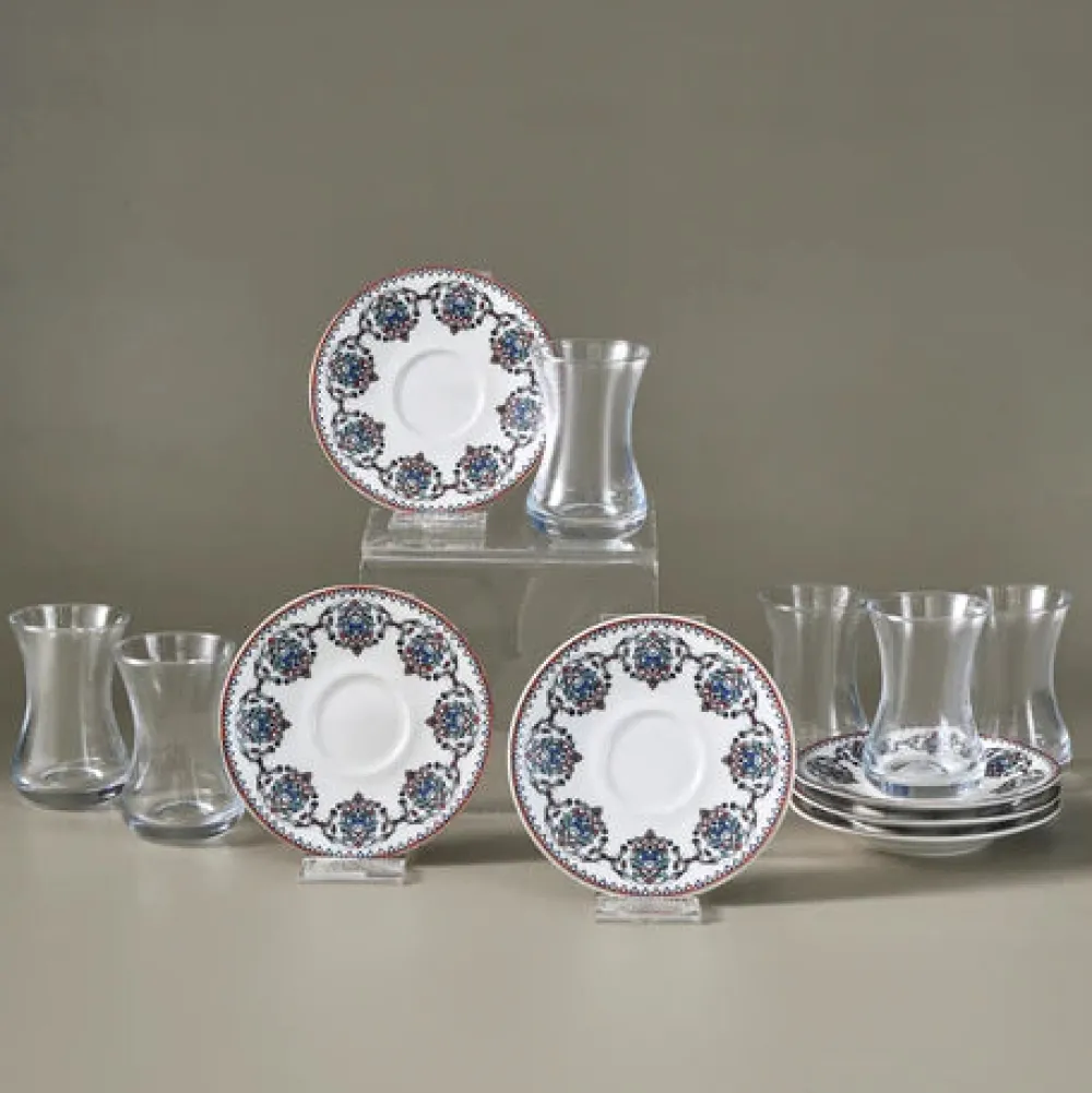 Karaca Nakkas 12-teiliges Türkisches Teeset aus Bone China für 6 Personen, 130 ml, Rot Online
