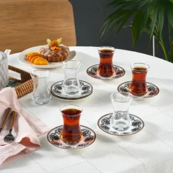 Karaca Nakkas 12-teiliges Türkisches Teeset aus Bone China für 6 Personen, 130 ml, Rot Online