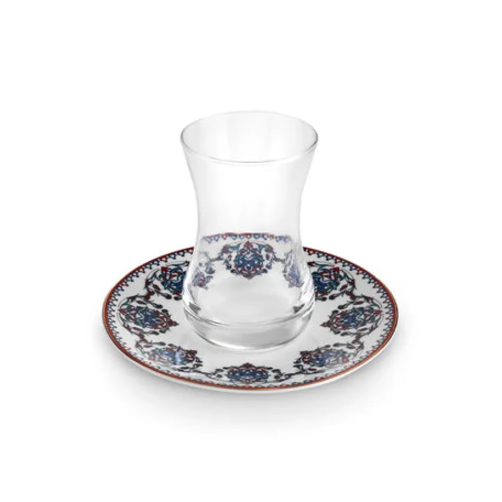 Karaca Nakkas 12-teiliges Türkisches Teeset aus Bone China für 6 Personen, 130 ml, Rot Online