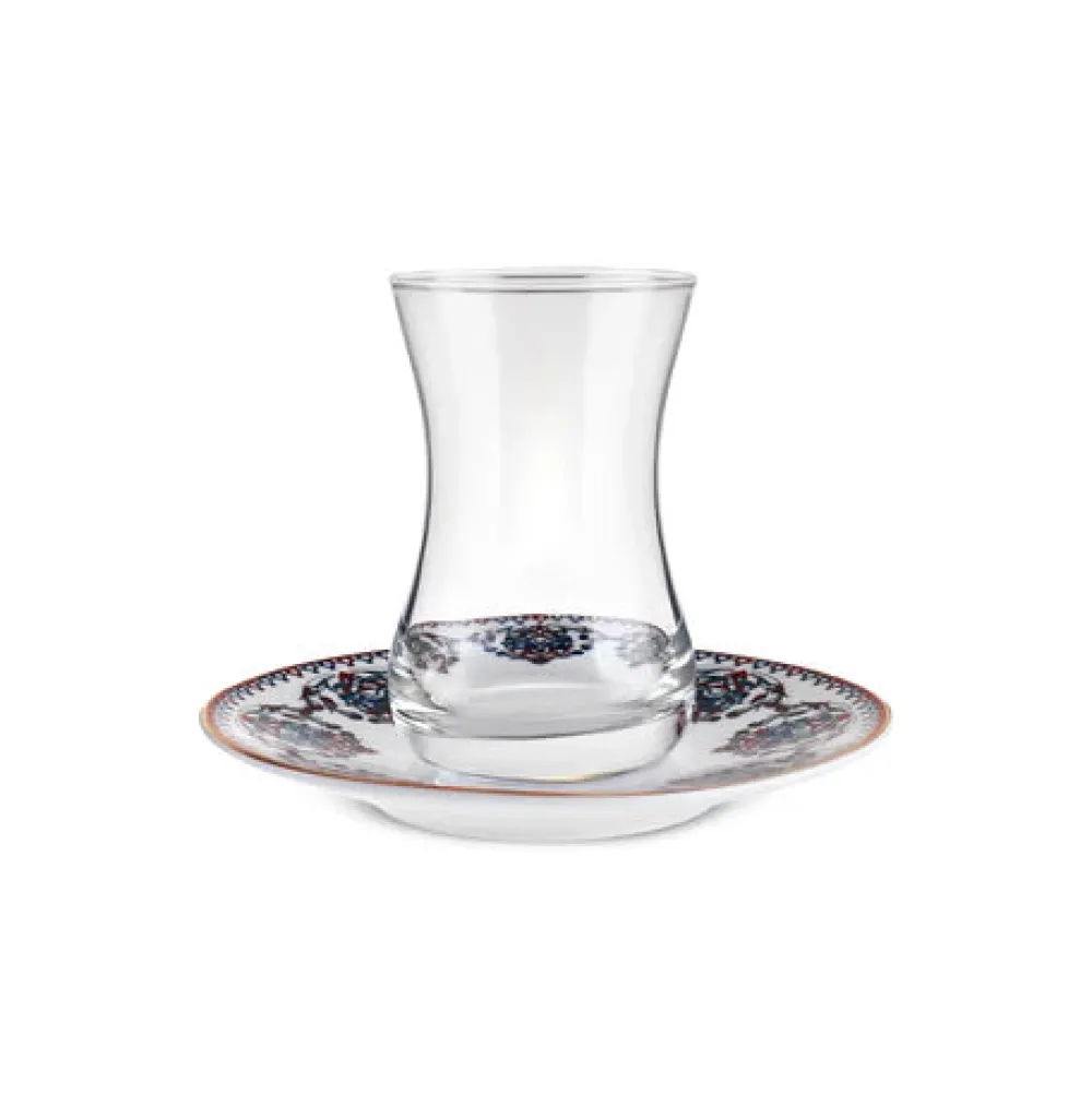 Karaca Nakkas 12-teiliges Türkisches Teeset aus Bone China für 6 Personen, 130 ml, Rot Online