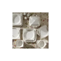 Karaca Nazende Cream 60-teiliges Tafelservice für 12 Personen Eckig Gold Discount