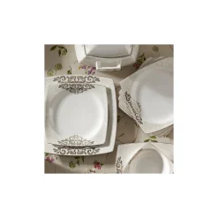 Karaca Nazende Cream 60-teiliges Tafelservice für 12 Personen Eckig Gold Discount