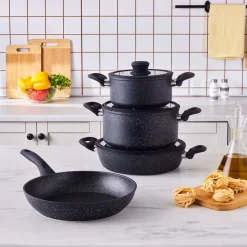 Karaca Nebula, Granit 7-teiliges Kochgeschirr-Set, Induktion, Schwarz Black