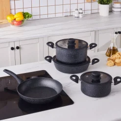 Karaca Nebula, Granit 7-teiliges Kochgeschirr-Set, Induktion, Schwarz Black