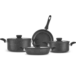 Karaca Nebula, Granit 7-teiliges Kochgeschirr-Set, Induktion, Schwarz Black