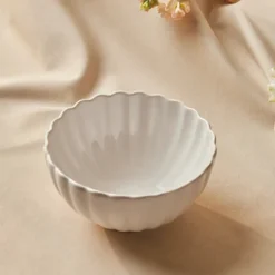 Karaca New Daisy Müsli-/Suppenschale aus Steinzeug mit Reaktivglasur, 15,5 cm, Weiß Beyaz