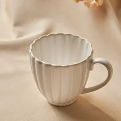 Karaca New Daisy Steinzeugbecher mit Reaktivglasur, 230 ml, Weiß Beyaz Clearance