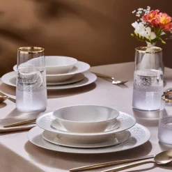 Karaca New Dome Tafelservice für 6 Personen, 24-teilig, Weiß Weıß Discount