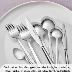 Karaca New Flow 84-teiliges Besteckset für 12 Personen Elegance Mit Box Platın New