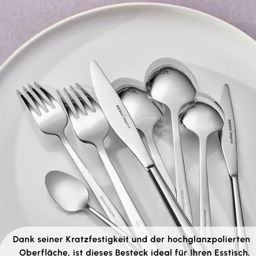 Karaca New Flow 84-teiliges Besteckset für 12 Personen Elegance Mit Box Platın New
