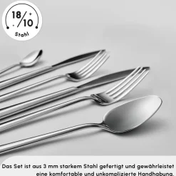 Karaca New Flow 84-teiliges Besteckset für 12 Personen Elegance Mit Box Platın New