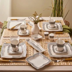 Karaca New Globe Porzellan 32 Teilig 6 Personen Frühstücksset und Servierschalen Schwarz01
