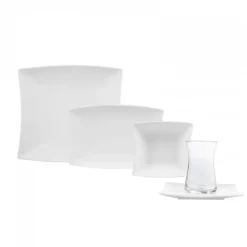 Karaca New Perfect White für 6 Personen Quadrat Frühstücksset und Servierschalen, 26 Teilig Weıß01 Best