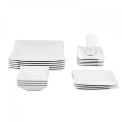 Karaca New Perfect White für 6 Personen Quadrat Frühstücksset und Servierschalen, 26 Teilig Weıß01 Best
