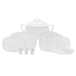 Karaca New Suha Creme 60-teiliges Porzellan Geschirr Set Quadratisch für 12 Personen Weıß01 Hot