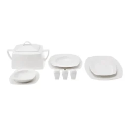Karaca New Suha Creme 60-teiliges Porzellan Geschirr Set Quadratisch für 12 Personen Weıß01 Hot