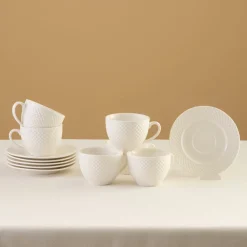 Karaca Nina Embossed Teetassen-Set für 6 Personen, 220 ml Weıß01 Discount