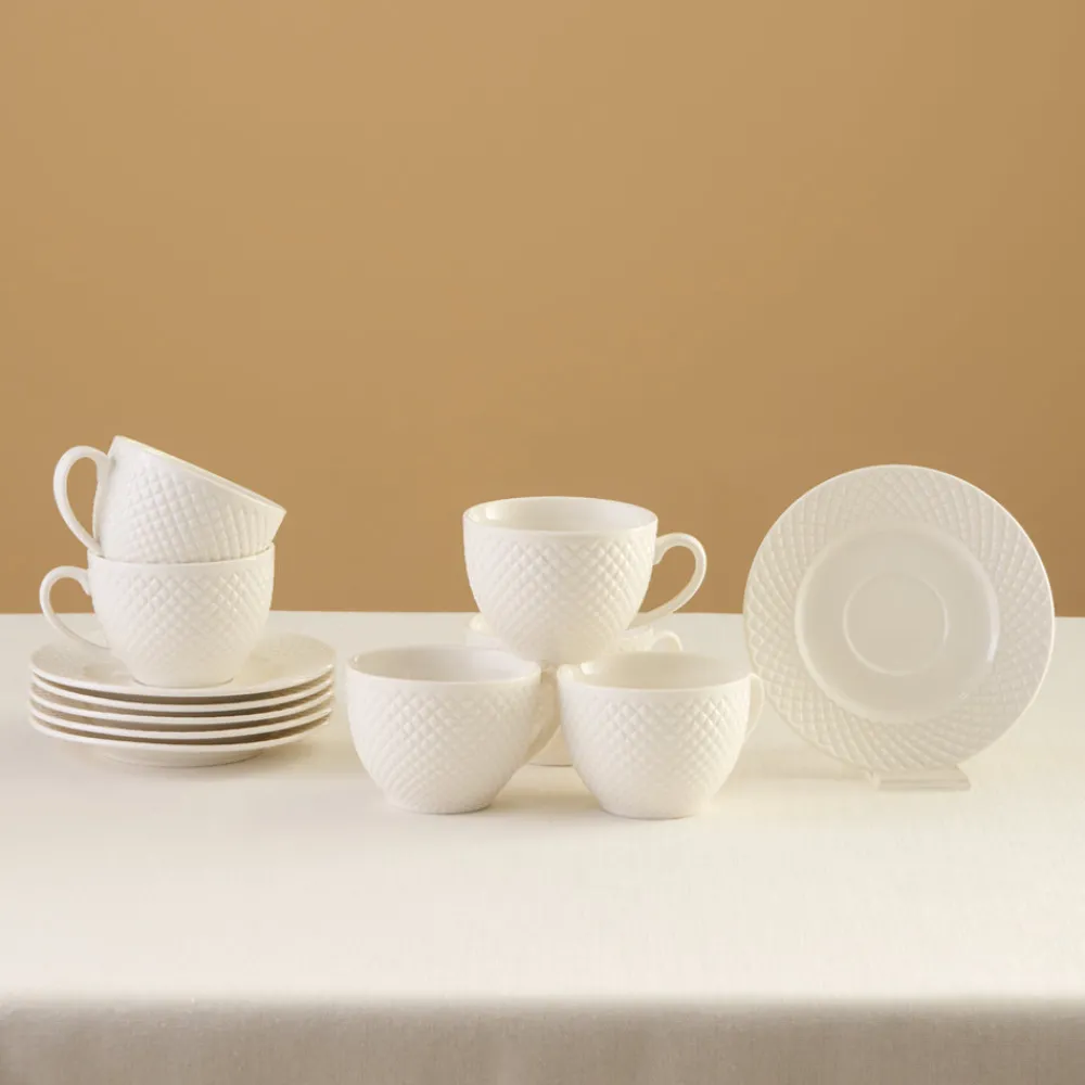 Karaca Nina Embossed Teetassen-Set für 6 Personen, 220 ml Weıß01 Discount