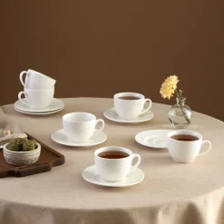 Karaca Nina Embossed Teetassen-Set für 6 Personen, 220 ml Weıß01 Discount