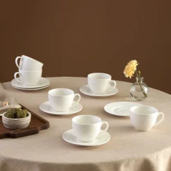 Karaca Nina Embossed Teetassen-Set für 6 Personen, 220 ml Weıß01 Discount