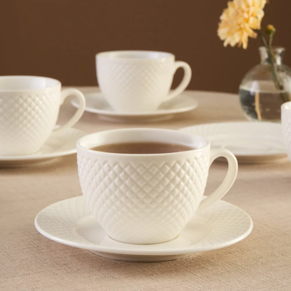 Karaca Nina Embossed Teetassen-Set für 6 Personen, 220 ml Weıß01 Discount