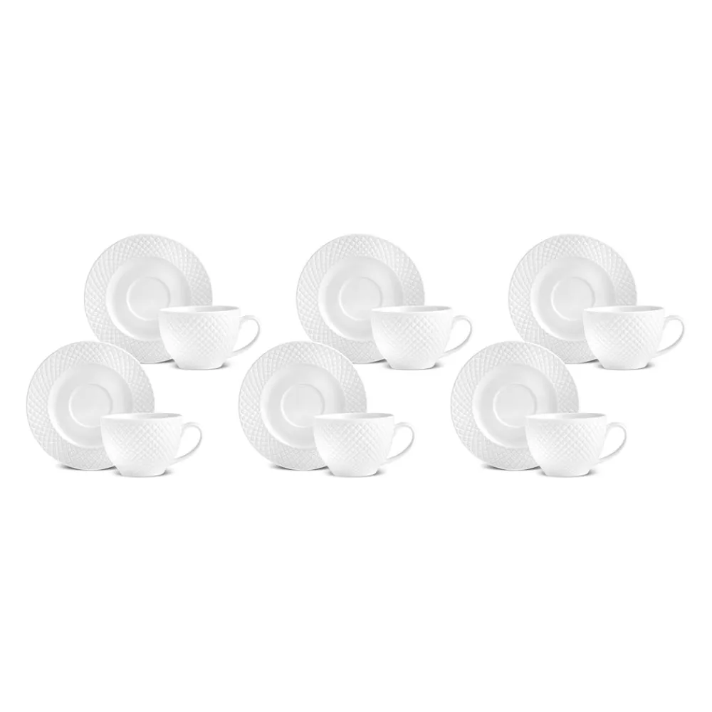 Karaca Nina Embossed Teetassen-Set für 6 Personen, 220 ml Weıß01 Discount