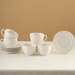 Karaca Nora Embossed Teetassen-Set für 6 Personen, 220 ml Weıß01 Sale