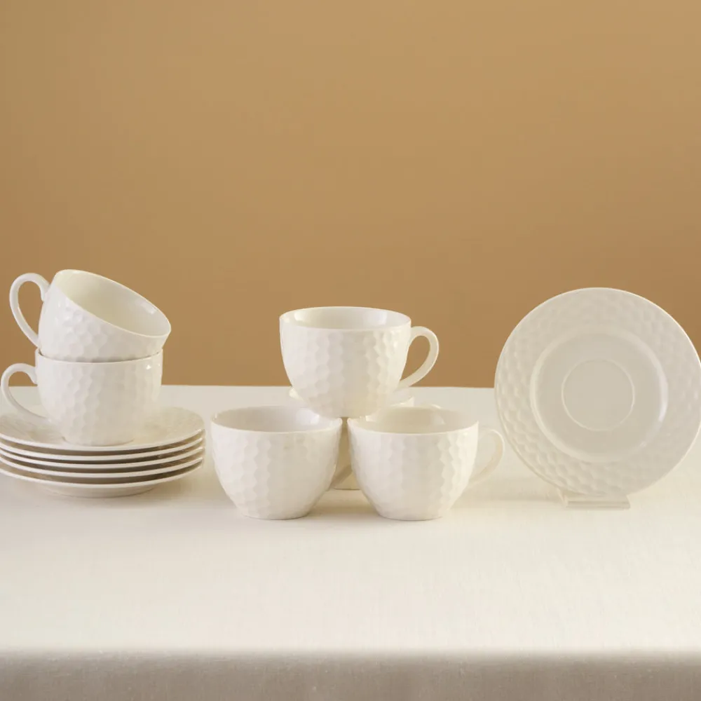 Karaca Nora Embossed Teetassen-Set für 6 Personen, 220 ml Weıß01 Sale