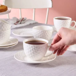 Karaca Nora Embossed Teetassen-Set für 6 Personen, 220 ml Weıß01 Sale