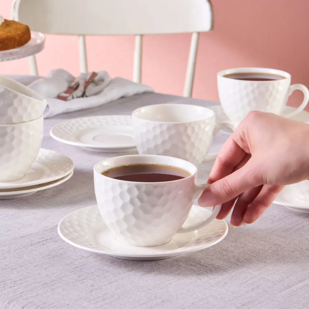Karaca Nora Embossed Teetassen-Set für 6 Personen, 220 ml Weıß01 Sale