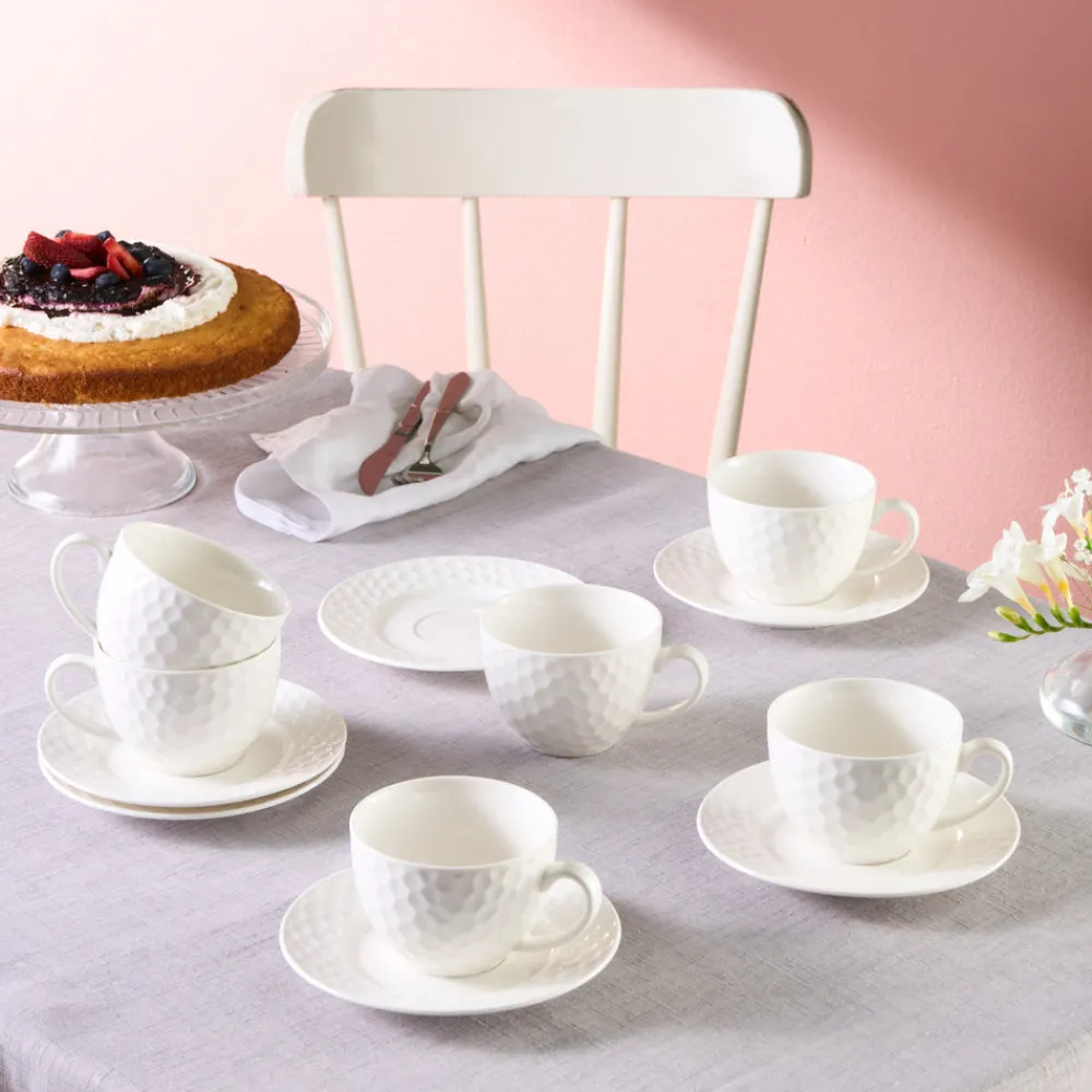 Karaca Nora Embossed Teetassen-Set für 6 Personen, 220 ml Weıß01 Sale