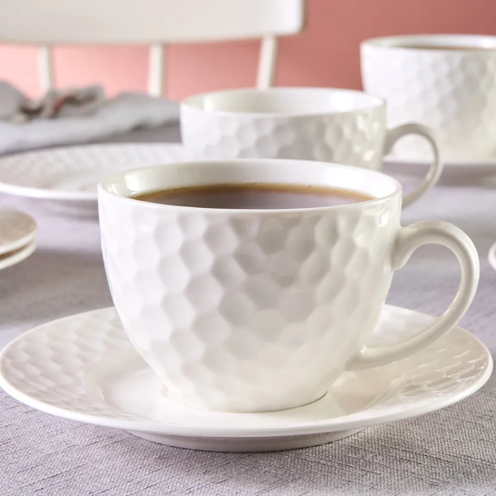 Karaca Nora Embossed Teetassen-Set für 6 Personen, 220 ml Weıß01 Sale