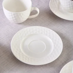 Karaca Nora Embossed Teetassen-Set für 6 Personen, 220 ml Weıß01 Sale
