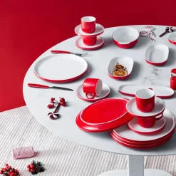 Karaca Nordic für 6 Personen Frühstücksset und Servierschalen, 27 Teilig, Rot Rot02 Sale