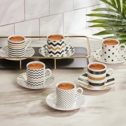 Karaca Nossa 12 Teiliges für 6 Personen Mochatassen-Espressotassen Set Multıfarben Clearance
