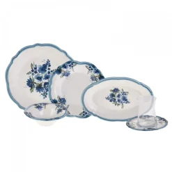 Karaca Nostalgia für 6 Personen Frühstücksset und Servierschalen, 26 Teilig Blau01 Outlet