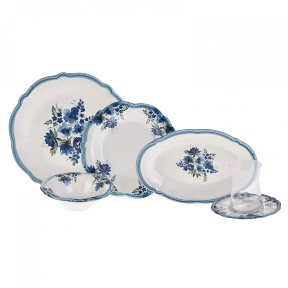Karaca Nostalgia für 6 Personen Frühstücksset und Servierschalen, 26 Teilig Blau01 Outlet