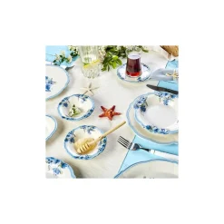 Karaca Nostalgia für 6 Personen Frühstücksset und Servierschalen, 26 Teilig Blau01 Outlet