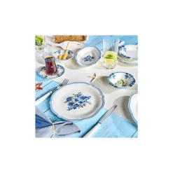 Karaca Nostalgia für 6 Personen Frühstücksset und Servierschalen, 26 Teilig Blau01 Outlet