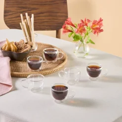 Karaca Olivia 6-teiliges doppelwandiges Espresso- und türkisches Kaffeetassen-Set für 6 Personen, 80 ml, Klar Clearance