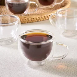Karaca Olivia 6-teiliges doppelwandiges Espresso- und türkisches Kaffeetassen-Set für 6 Personen, 80 ml, Klar Clearance
