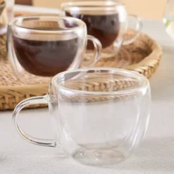 Karaca Olivia 6-teiliges doppelwandiges Espresso- und türkisches Kaffeetassen-Set für 6 Personen, 80 ml, Klar Clearance