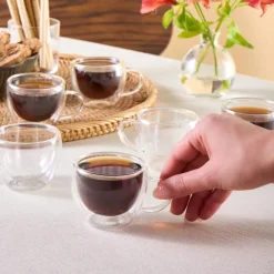 Karaca Olivia 6-teiliges doppelwandiges Espresso- und türkisches Kaffeetassen-Set für 6 Personen, 80 ml, Klar Clearance