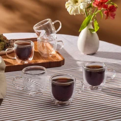 Karaca Olivier 6-teiliges doppelwandiges Espresso- und türkisches Kaffeetassen-Set für 6 Personen, 80 ml, Klar New
