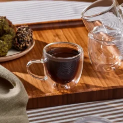 Karaca Olivier 6-teiliges doppelwandiges Espresso- und türkisches Kaffeetassen-Set für 6 Personen, 80 ml, Klar New