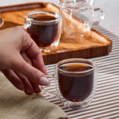Karaca Olivier 6-teiliges doppelwandiges Espresso- und türkisches Kaffeetassen-Set für 6 Personen, 80 ml, Klar New