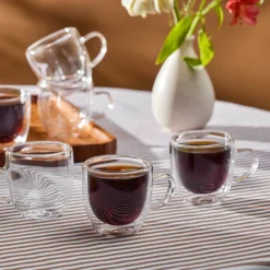 Karaca Olivier 6-teiliges doppelwandiges Espresso- und türkisches Kaffeetassen-Set für 6 Personen, 80 ml, Klar New