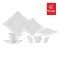 Karaca Origami für 6 Personen Quadrat Frühstücksset und Servierschalen, 26 Teilig, Porzellan Weıß01 Best